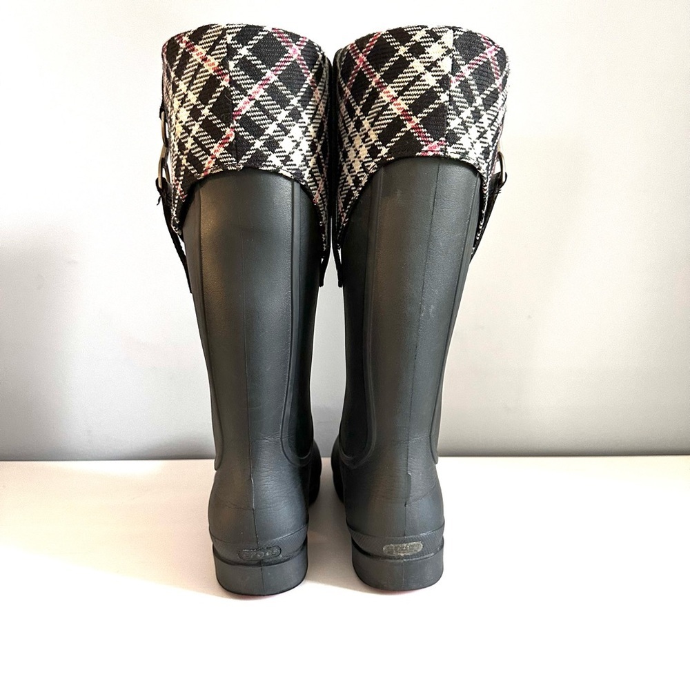 CROCS Bridle Wellie Black + Red Plaid Tall Rubber Rain Boots Size 10 Women's - Picture 5 of 10